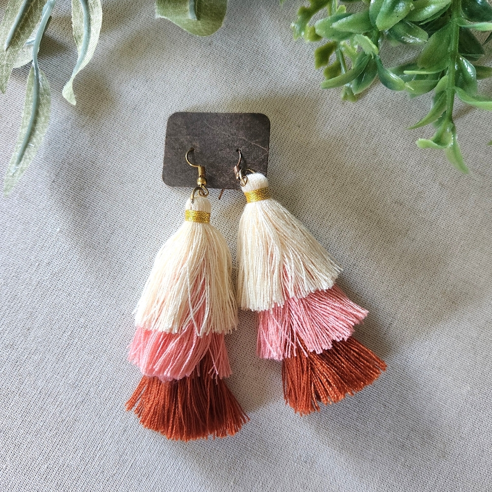 Tassel Earrings - boho layered colorful fringe for pierced ears